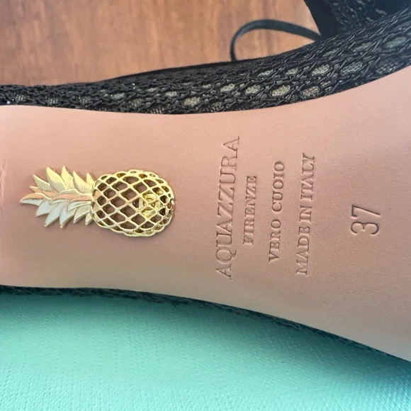 Aquazzura Asha Mesh Leather Pump 85 Black Heels – Size 37 – NIB - Picture 7 of 12